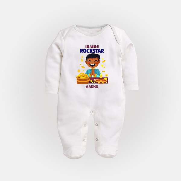 Lil Vishu Rockstar Baby FULL BODY SUIT – Cute Festive Kids Wear for Vishu Celebration - WHITE - New Born (Chest 7.5")