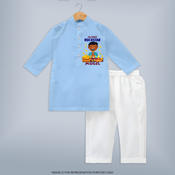 Lil Vishu Rockstar Baby KURTA – Cute Festive Kids Wear for Vishu Celebration - BABY BLUE - 3 - 6 Months Old (Chest 24", Kurta Length 14'', Waist 19", Pant Length 14")