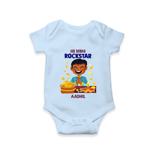 Lil Vishu Rockstar Baby Romper – Cute Festive Kids Wear for Vishu Celebration - BABY BLUE - New Born (Chest 14")