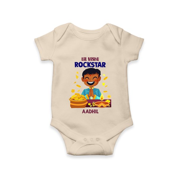 Lil Vishu Rockstar Baby Romper – Cute Festive Kids Wear for Vishu Celebration - IVORY - New Born (Chest 14")