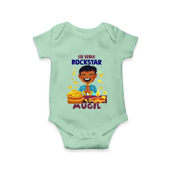Lil Vishu Rockstar Baby Romper – Cute Festive Kids Wear for Vishu Celebration - MINT GREEN - New Born (Chest 14")