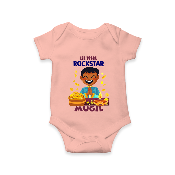 Lil Vishu Rockstar Baby Romper – Cute Festive Kids Wear for Vishu Celebration - PEACH - New Born (Chest 14")