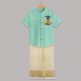 Lil Vishu Rockstar Baby SHIRT AND DHOTI – Cute Festive Kids Wear for Vishu Celebration - AQUA GREEN - 0 - 6 Months Old (Chest-23") (Dhoti length-14")