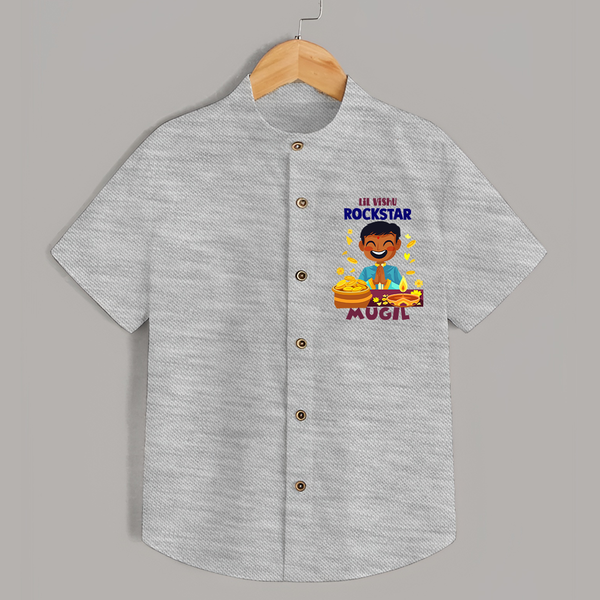 Lil Vishu Rockstar Baby SHIRT – Cute Festive Kids Wear for Vishu Celebration - GREY - 0 - 6 Months Old (Chest 23")