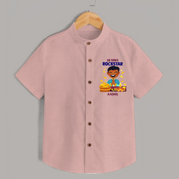 Lil Vishu Rockstar Baby SHIRT – Cute Festive Kids Wear for Vishu Celebration - PEACH - 0 - 6 Months Old (Chest 23")