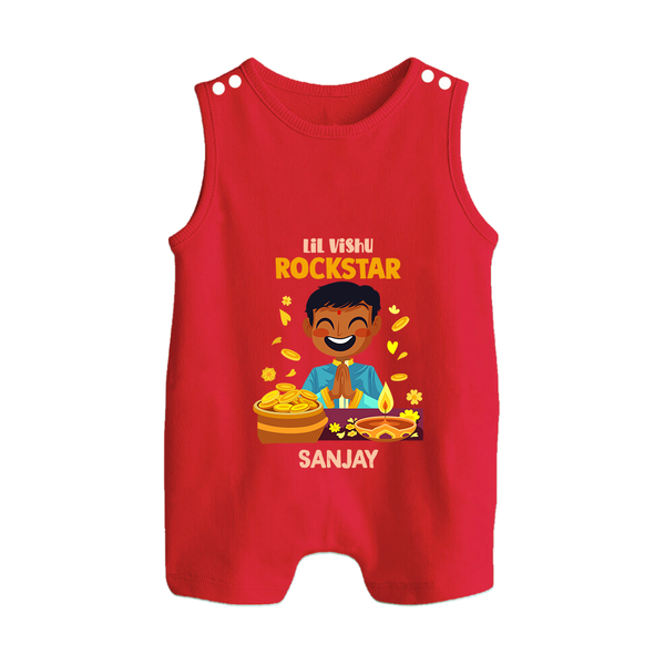 Lil Vishu Rockstar Baby BUTTON ROMPER – Cute Festive Kids Wear for Vishu Celebration - RED - New Born (Chest 18")