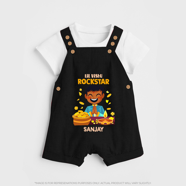 Lil Vishu Rockstar Baby DUNGAREE – Cute Festive Kids Wear for Vishu Celebration - BLACK - 0 - 5 Months Old (Chest 18")