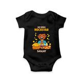 Lil Vishu Rockstar Baby Romper – Cute Festive Kids Wear for Vishu Celebration - BLACK - New Born (Chest 14")