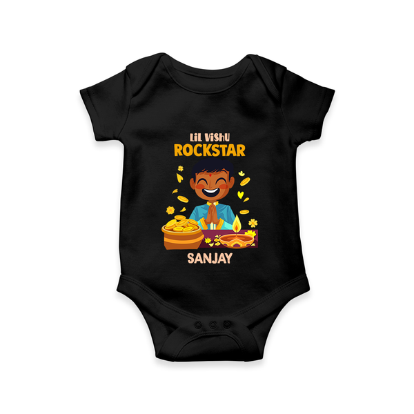 Lil Vishu Rockstar Baby Romper – Cute Festive Kids Wear for Vishu Celebration - BLACK - New Born (Chest 14")