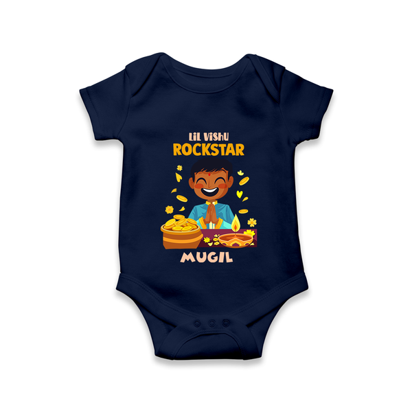 Lil Vishu Rockstar Baby Romper – Cute Festive Kids Wear for Vishu Celebration - NAVY BLUE - New Born (Chest 14")