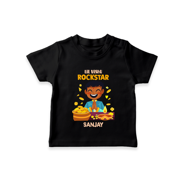 Lil Vishu Rockstar Baby T-Shirt – Cute Festive Kids Wear for Vishu Celebration - BLACK - 0-5 Months Old (Chest 17")
