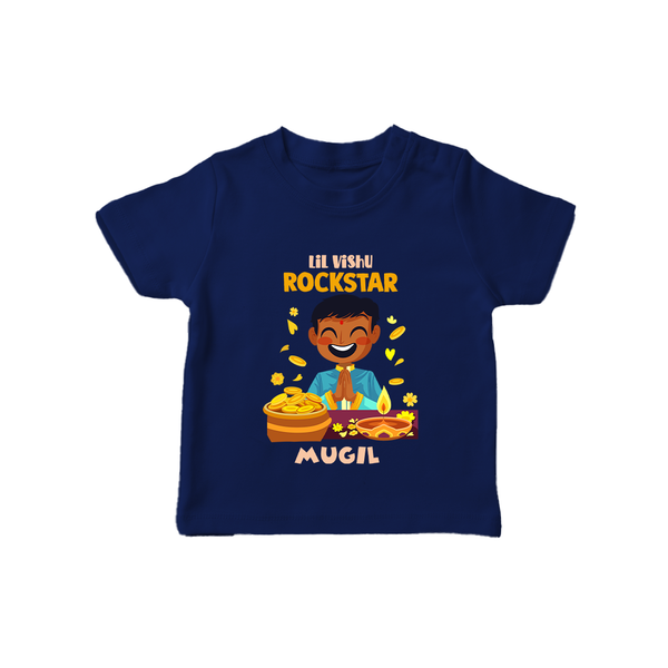 Lil Vishu Rockstar Baby T-Shirt – Cute Festive Kids Wear for Vishu Celebration - NAVY BLUE - 0-5 Months Old (Chest 17")