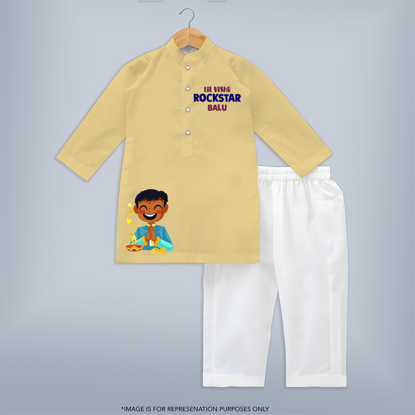 Lil Vishu Rockstar Kids KURTA – Festive Vishu Outfit for Boys - PASTEL YELLOW - 3 - 6 Months Old (Chest 24", Kurta Length 14'', Waist 19", Pant Length 14")
