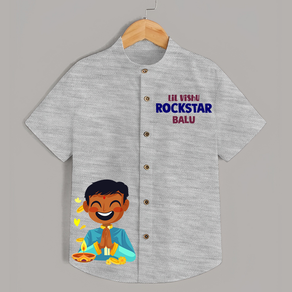 Lil Vishu Rockstar Kids Shirt – Festive Vishu Outfit for Boys - GREY - 0 - 6 Months Old (Chest 23")