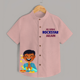 Lil Vishu Rockstar Kids Shirt – Festive Vishu Outfit for Boys - PEACH - 0 - 6 Months Old (Chest 23")