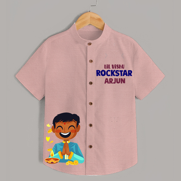 Lil Vishu Rockstar Kids Shirt – Festive Vishu Outfit for Boys - PEACH - 0 - 6 Months Old (Chest 23")