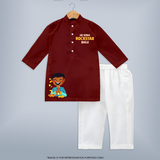 Lil Vishu Rockstar Kids KURTA – Festive Vishu Outfit for Boys - MAROON - 3 - 6 Months Old (Chest 24", Kurta Length 14'', Waist 19", Pant Length 14")