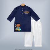 Lil Vishu Rockstar Kids KURTA – Festive Vishu Outfit for Boys - NAVY BLUE - 3 - 6 Months Old (Chest 24", Kurta Length 14'', Waist 19", Pant Length 14")