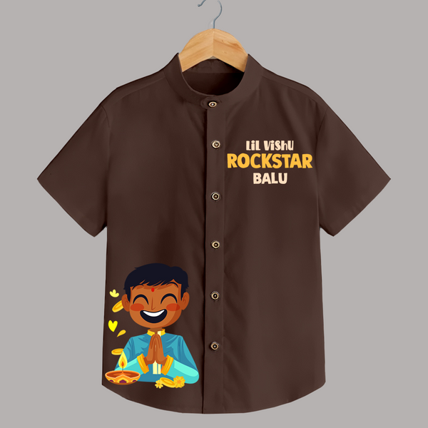 Lil Vishu Rockstar Kids Shirt – Festive Vishu Outfit for Boys - CHOCOLATE BROWN - 0 - 6 Months Old (Chest 23")