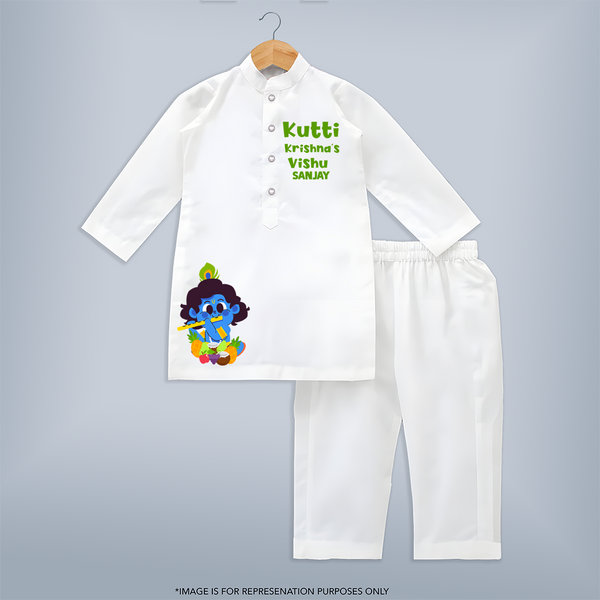 Kutti Krishna Vishu Kids KURTA – Baby Krishna Festive Wear - WHITE - 3 - 6 Months Old (Chest 24", Kurta Length 14'', Waist 19", Pant Length 14")