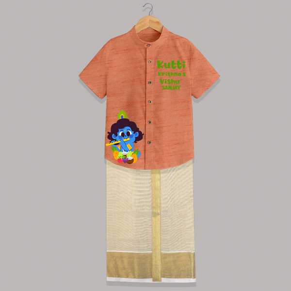 Kutti Krishna Vishu Kids SHIRT AND DHOTI – Baby Krishna Festive Wear - ORANGE - 0 - 6 Months Old (Chest-23") (Dhoti length-14")