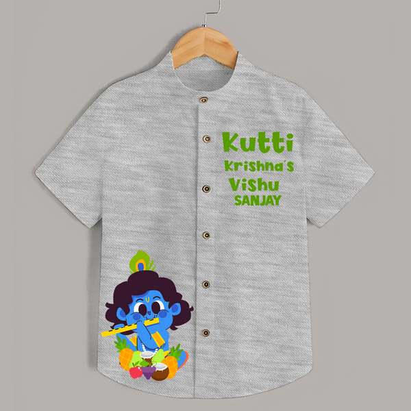 Kutti Krishna Vishu Kids Shirt – Baby Krishna Festive Wear - GREY - 0 - 6 Months Old (Chest 23")