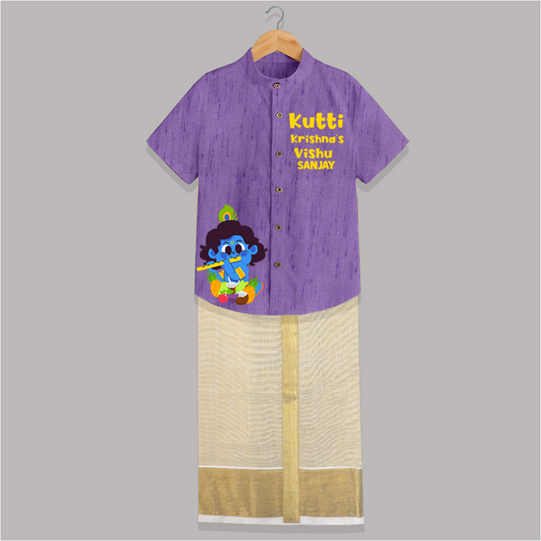 Kutti Krishna Vishu Kids SHIRT AND DHOTI – Baby Krishna Festive Wear - ROYAL PURPLE - 0 - 6 Months Old (Chest-23") (Dhoti length-14")