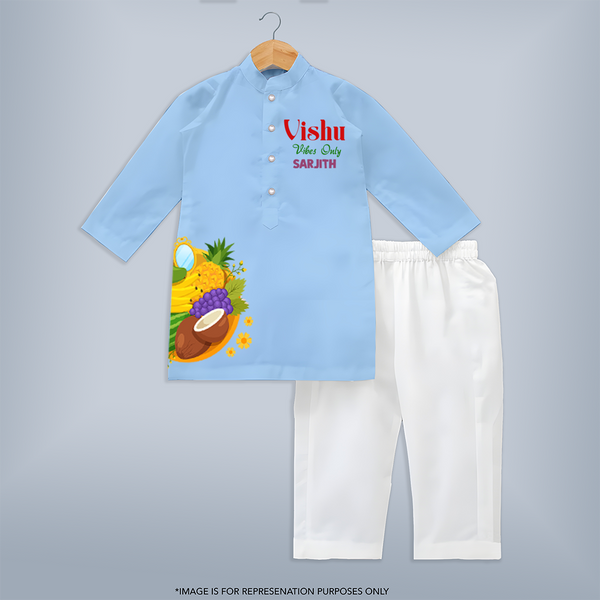 Vishu Vibes Only Kids KURTA – Traditional Vishu Kani Theme Outfit - BABY BLUE - 3 - 6 Months Old (Chest 24", Kurta Length 14'', Waist 19", Pant Length 14")