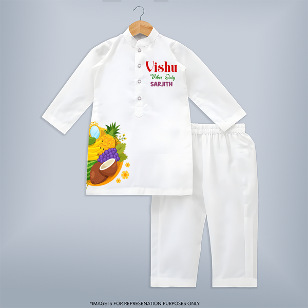 Vishu Vibes Only Kids KURTA – Traditional Vishu Kani Theme Outfit - WHITE - 3 - 6 Months Old (Chest 24", Kurta Length 14'', Waist 19", Pant Length 14")