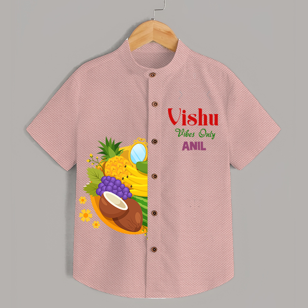 Vishu Vibes Only Kids Shirt – Traditional Vishu Kani Theme Outfit - PEACH - 0 - 6 Months Old (Chest 23")