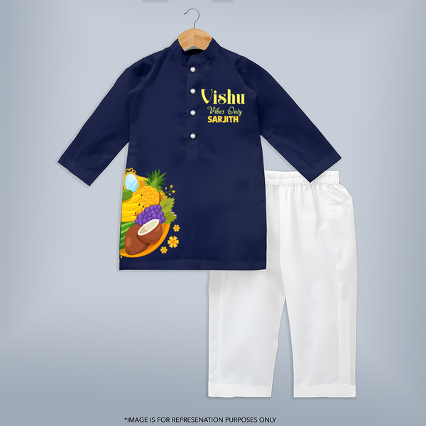 Vishu Vibes Only Kids KURTA – Traditional Vishu Kani Theme Outfit - NAVY BLUE - 3 - 6 Months Old (Chest 24", Kurta Length 14'', Waist 19", Pant Length 14")