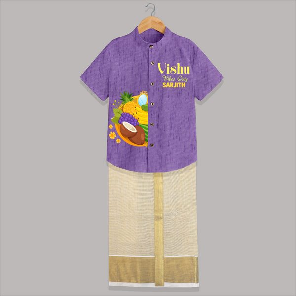 Vishu Vibes Only Kids SHIRT AND DHOTI – Traditional Vishu Kani Theme Outfit - ROYAL PURPLE - 0 - 6 Months Old (Chest-23") (Dhoti length-14")