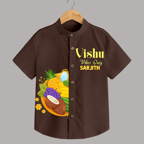 Vishu Vibes Only Kids Shirt – Traditional Vishu Kani Theme Outfit - CHOCOLATE BROWN - 0 - 6 Months Old (Chest 23")