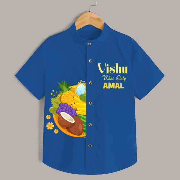Vishu Vibes Only Kids Shirt – Traditional Vishu Kani Theme Outfit - COBALT BLUE - 0 - 6 Months Old (Chest 23")