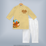 Vishu Wishes Kids KURTA – Malayalam Typography Festive Wear - PASTEL YELLOW - 3 - 6 Months Old (Chest 24", Kurta Length 14'', Waist 19", Pant Length 14")