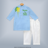 Konna Poo Cutie Kids KURTA – Kerala Vishu Flower Theme Outfit - BABY BLUE - 3 - 6 Months Old (Chest 24", Kurta Length 14'', Waist 19", Pant Length 14")