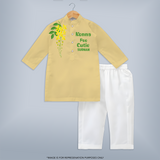 Konna Poo Cutie Kids KURTA – Kerala Vishu Flower Theme Outfit - PASTEL YELLOW - 3 - 6 Months Old (Chest 24", Kurta Length 14'', Waist 19", Pant Length 14")