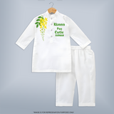 Konna Poo Cutie Kids KURTA – Kerala Vishu Flower Theme Outfit - WHITE - 3 - 6 Months Old (Chest 24", Kurta Length 14'', Waist 19", Pant Length 14")