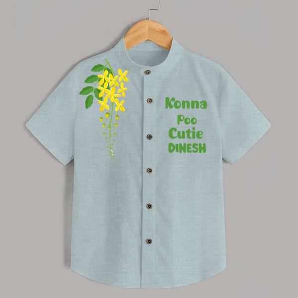 Konna Poo Cutie Kids Shirt – Kerala Vishu Flower Theme Outfit - ARCTIC BLUE - 0 - 6 Months Old (Chest 23")