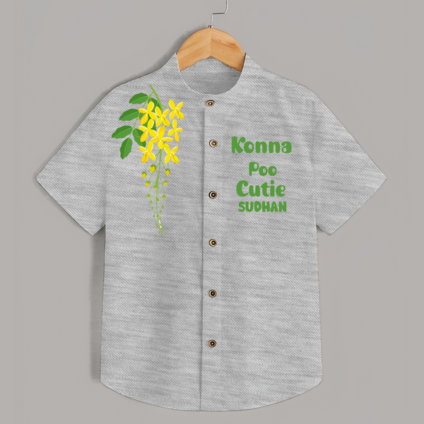 Konna Poo Cutie Kids Shirt – Kerala Vishu Flower Theme Outfit - GREY - 0 - 6 Months Old (Chest 23")