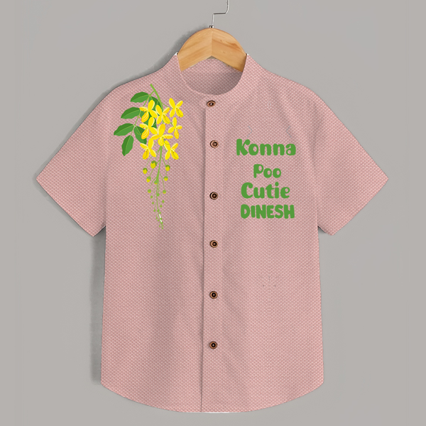 Konna Poo Cutie Kids Shirt – Kerala Vishu Flower Theme Outfit - PEACH - 0 - 6 Months Old (Chest 23")