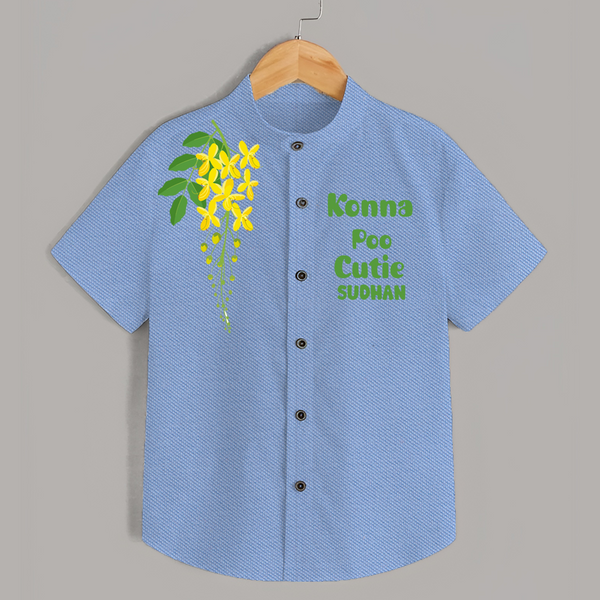 Konna Poo Cutie Kids Shirt – Kerala Vishu Flower Theme Outfit - SKY BLUE - 0 - 6 Months Old (Chest 23")