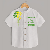 Konna Poo Cutie Kids Shirt – Kerala Vishu Flower Theme Outfit - WHITE - 0 - 6 Months Old (Chest 23")