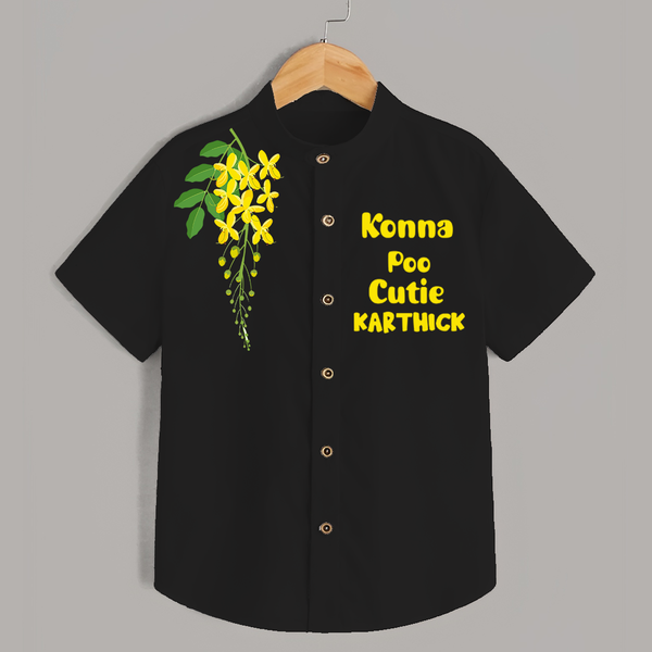 Konna Poo Cutie Kids Shirt – Kerala Vishu Flower Theme Outfit - BLACK - 0 - 6 Months Old (Chest 23")