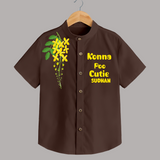 Konna Poo Cutie Kids Shirt – Kerala Vishu Flower Theme Outfit - CHOCOLATE BROWN - 0 - 6 Months Old (Chest 23")