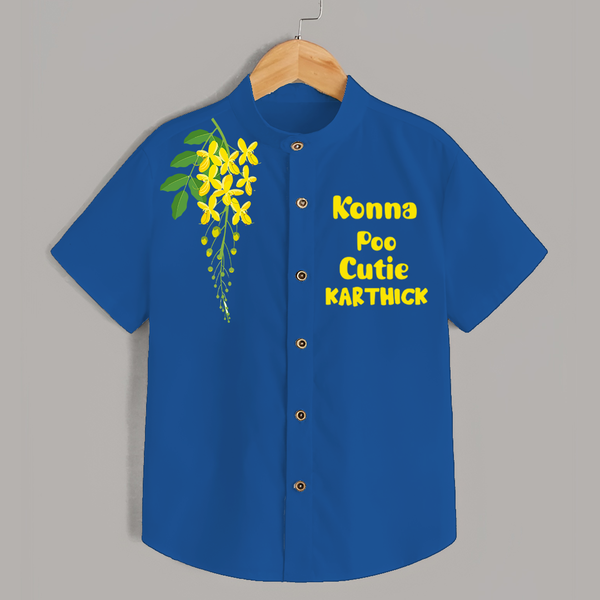 Konna Poo Cutie Kids Shirt – Kerala Vishu Flower Theme Outfit - COBALT BLUE - 0 - 6 Months Old (Chest 23")