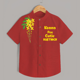 Konna Poo Cutie Kids Shirt – Kerala Vishu Flower Theme Outfit - RED - 0 - 6 Months Old (Chest 23")