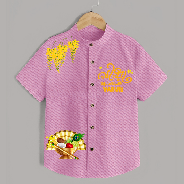 Traditional Vishu Kani Kids Shirt – Kerala Festive Ethnic Theme - BABY PINK - 0 - 6 Months Old (Chest 23")