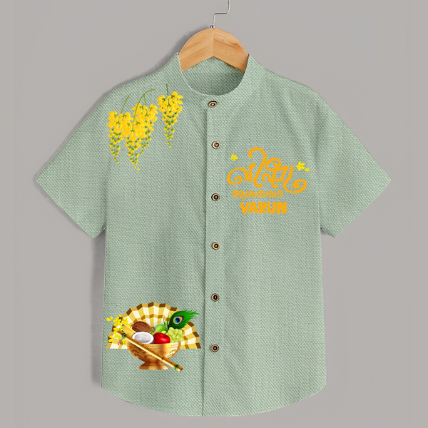 Traditional Vishu Kani Kids Shirt – Kerala Festive Ethnic Theme - MINT GREEN - 0 - 6 Months Old (Chest 23")