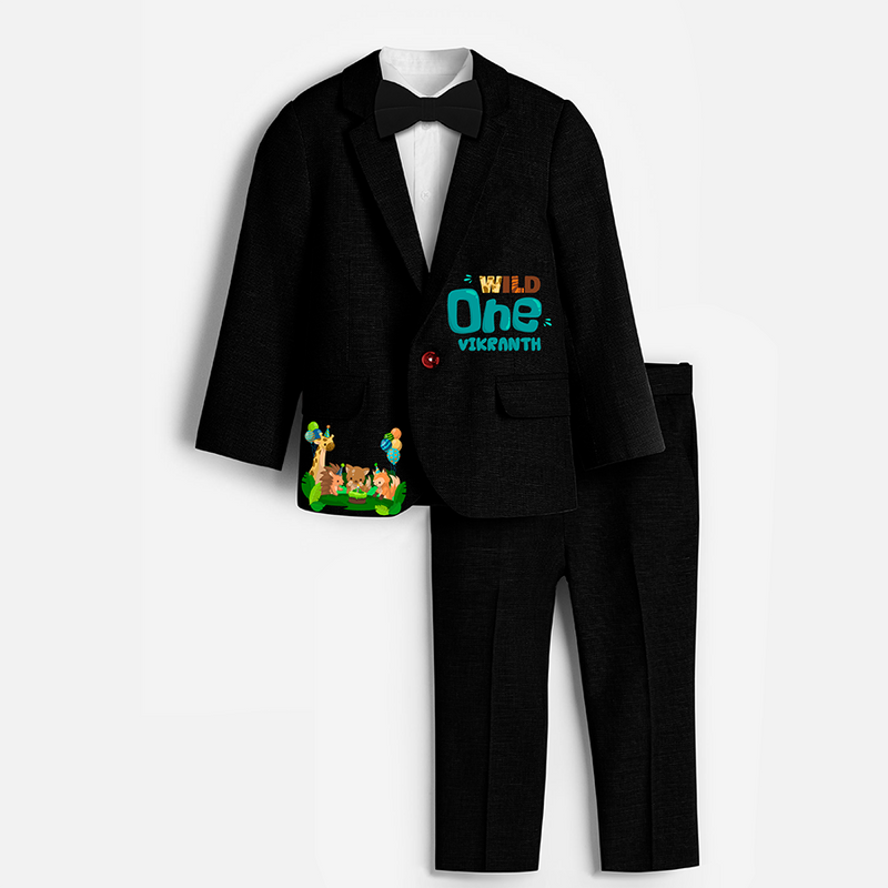 First Year Jungle Themed Customized Knitted Blazer With Name For Kids - BLACK - 1 Year Old (Blazer - Chest 23"/Pant Length 17"/Pant Waist 21")